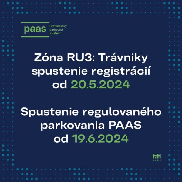 Spustili sme registrácie a nákup parkovacích kariet pre PAAS lokalitu Trávniky (RU3) – regulácia od 19.6.2024