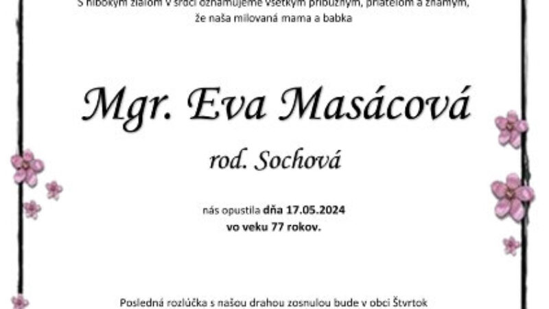 Mgr. Eva Masácová rod. Sochová