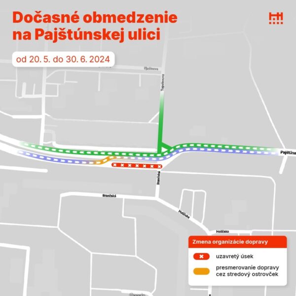 Dočasné dopravné obmedzenia v Pajštúnskej a Brančskej ulici v Bratislave kvôli preložke kanalizácie