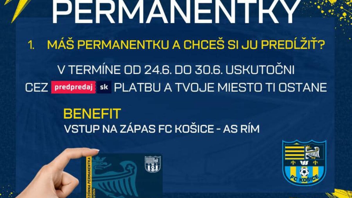 Košice: V pondelok 24. júna 2024 o 16.00 hod. sa spustil predaj permanentiek na novú sezónu Niké ligy. Dôležitou zmenou je, že našim novým ticketingovým partnerom b…