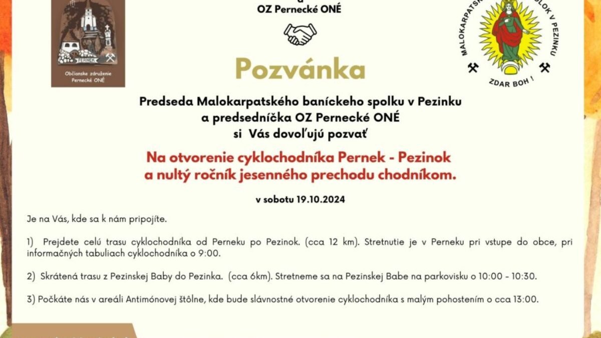 Tip na výlet a otvorenie cyklochodníka Pernek – Pezinok