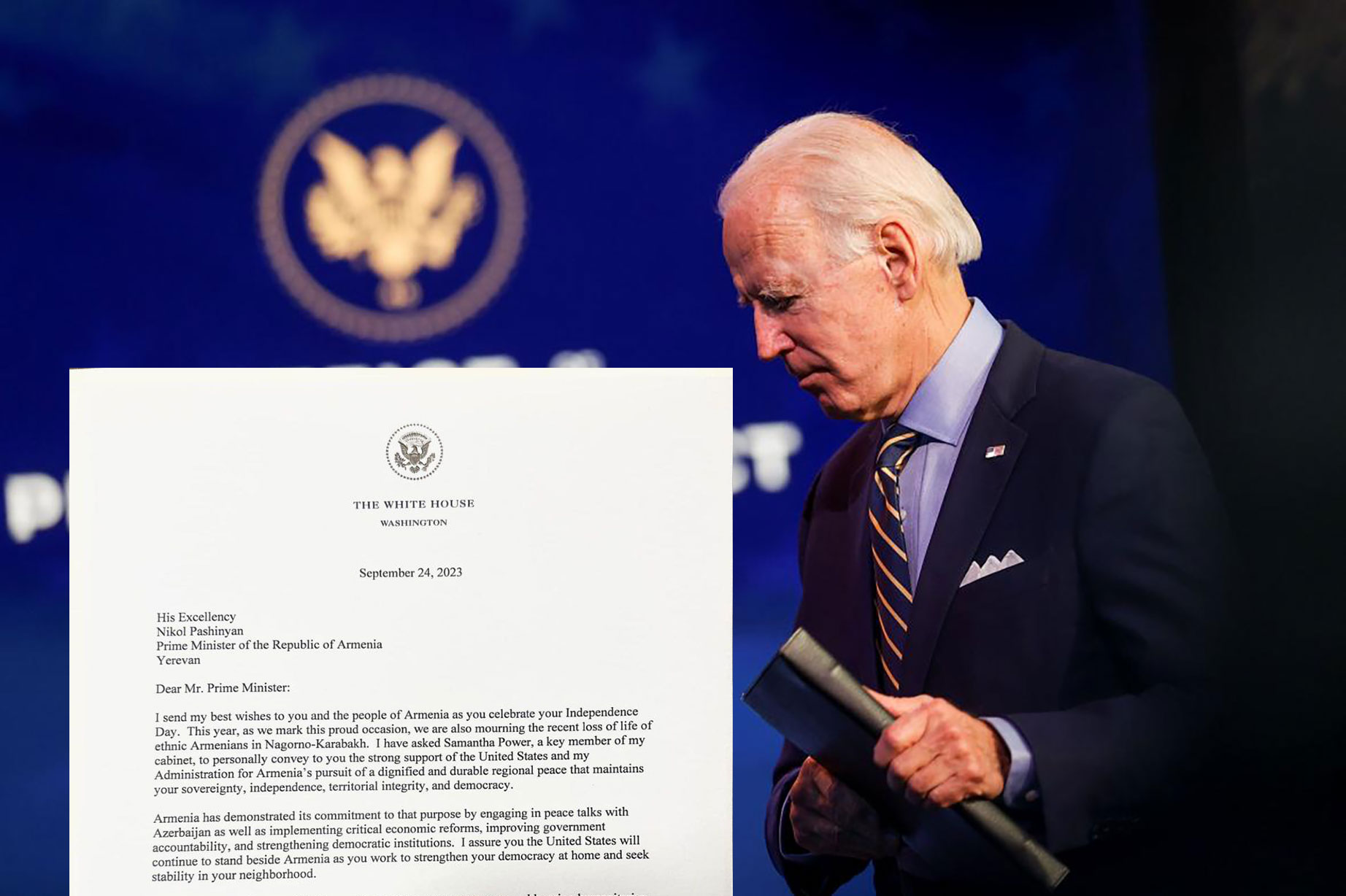 Joe Biden odovzdal arménskemu premiérovi Pašinjanovi list s návrhom na posilnenie bezpečnostnej spolupráce
