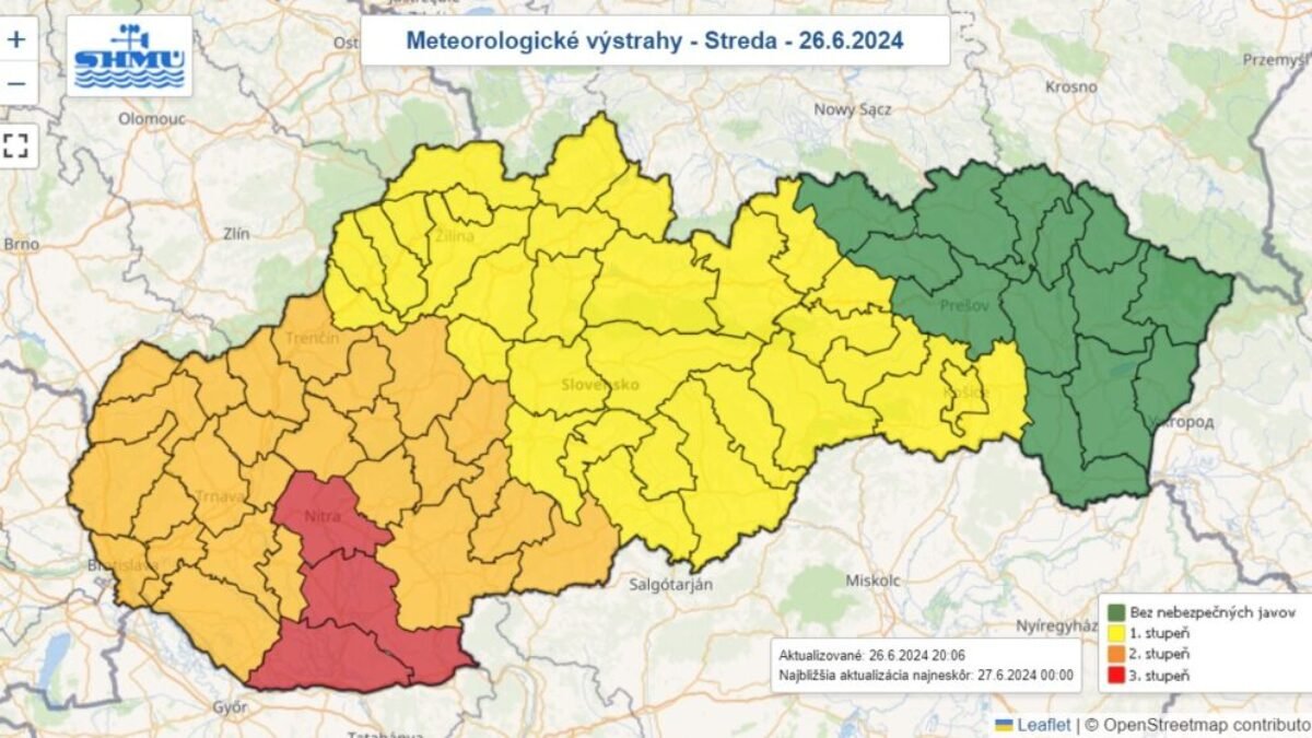 Nové Zámky:  Čaká nás búrlivá noc
Slovenský hydrometeorologický ústav vydal výstrahu tretieho stupňa pre okres Nové Zámky na dnes, 26. júna do 23:00 hod.. Je zvýšená pr…