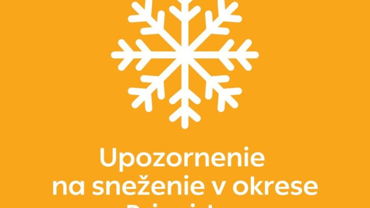 Prievidza:  UPOZORNENIE NA INTENZÍVNE SNEŽENIE V OKRESE PRIEVIDZA

Slovenský hydrometeorologický ústav (SHMÚ) vydal výstrahu 1. stupňa pre okres Prievidza. Očakáva sa …