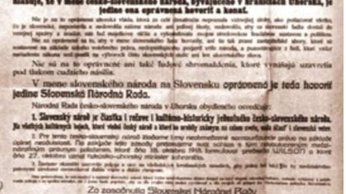 Dušan Stríž: 30.10.1918 – deň prijatia Deklarácie slovenského národa, resp. Martinskej deklarácie. Zatiaľ, čo 28. októbra vznikla v Prahe Československá republika, ľudia na …