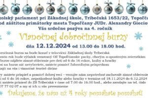 Topoľčany: DOBROČINNÁ BURZA na ZŠ Tribečská 
je tu aj tento rok. Bude sa konať 1...