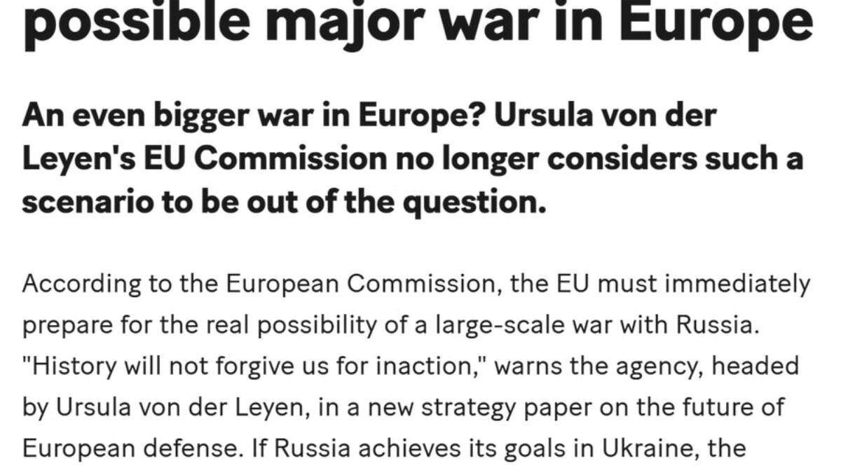 Európska komisia: EÚ sa musí okamžite pripraviť na reálnu možnosť rozsiahlej vojny s Ruskom