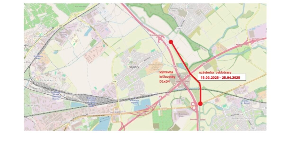 Cyklotrasa Jurava bude od polovice marca zatvorená. Dôvodom sú stavebné práce na projekte „D1 Bratislava – Triblavina