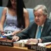 Generálny tajomník OSN António Guterres počas zasadnutia Bezpečnostnej rady odsú...