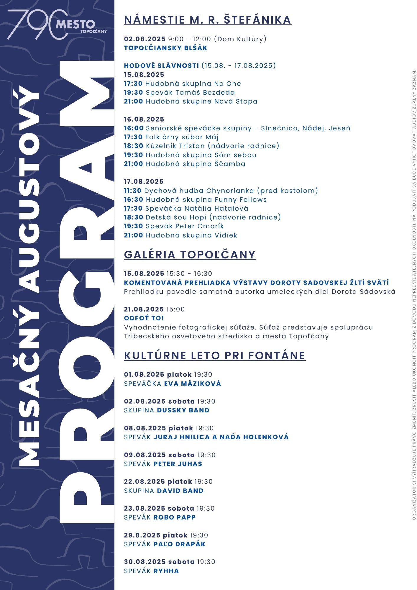 Kultúra Topoľčany: Mesto Topoľčany Vás pozýva na bohatý kultúrny program, ktorý sme pre Vás pripravili aj počas mesiaca august !