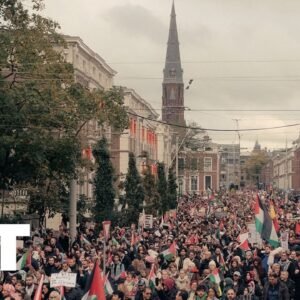 Protestujúci v Haagu odsúdia izraelskú ofenzívu v Gaze, holandská polícia zasahu...