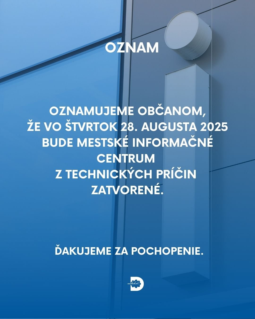 Mesto Dubnica nad Váhom: OZNAM
