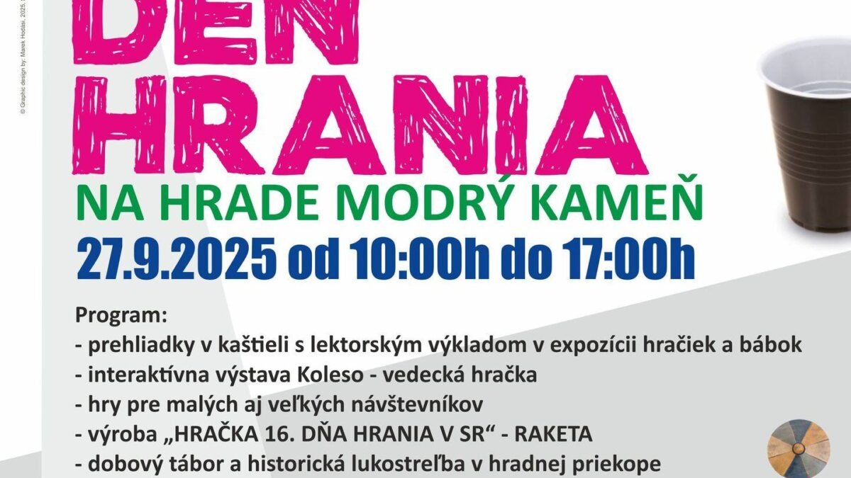 Hrad Modrý Kameň: 16. ročník Dňa hrania v Slovenskej republike sa uskutoční 27. septembra 2025. Venujme tento deň radosti, tvorivosti, spoločnému hraniu všetkých vekových kategórií na celom Slovensku!