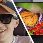 Hamish wearing the Xreal glasses next to the Amazon Fire TV.