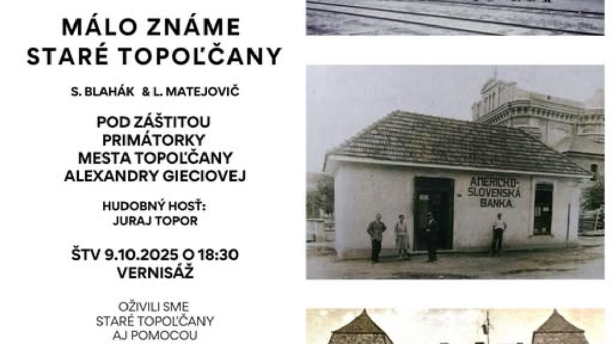 Kultúra Topoľčany: V relácii Región vás zajtra 6. októbra pozve Veronika Toporová z Galéria mesta Topoľčany na vernisáž výstavy „Málo známe staré Topoľčany.“ Reláciu si môžete vypočuť v premiére o 10:00 a v reprízach o