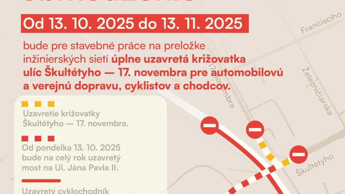 Mesto Prešov: MOST NA UL. JÁNA PAVLA II SPOLU S ULICAMI ŠKULTÉTYHO A 17. NOVEMBRA BUDÚ UZAVRETÉ