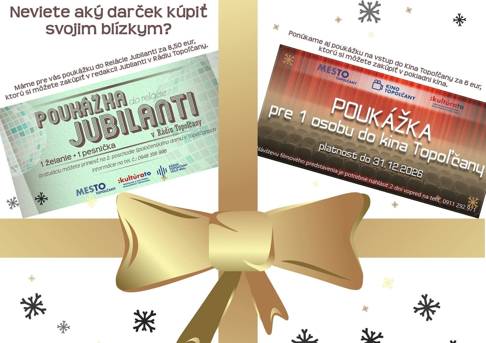 Kultúra Topoľčany: Ak neviete akým darčekom potešíte svojich blízkych, môžete im zakúpiť