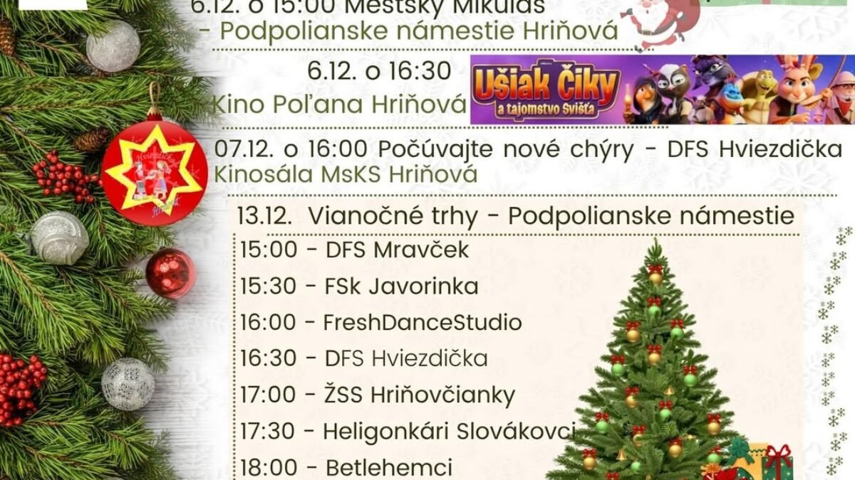 mesto hriňová: vianoČnÉ trhy s bohatÝm programom uŽ zajtra! Mesto Hriňová: VIANOČNÉ TRHY S BOHATÝM PROGRAMOM UŽ ZAJTRA!