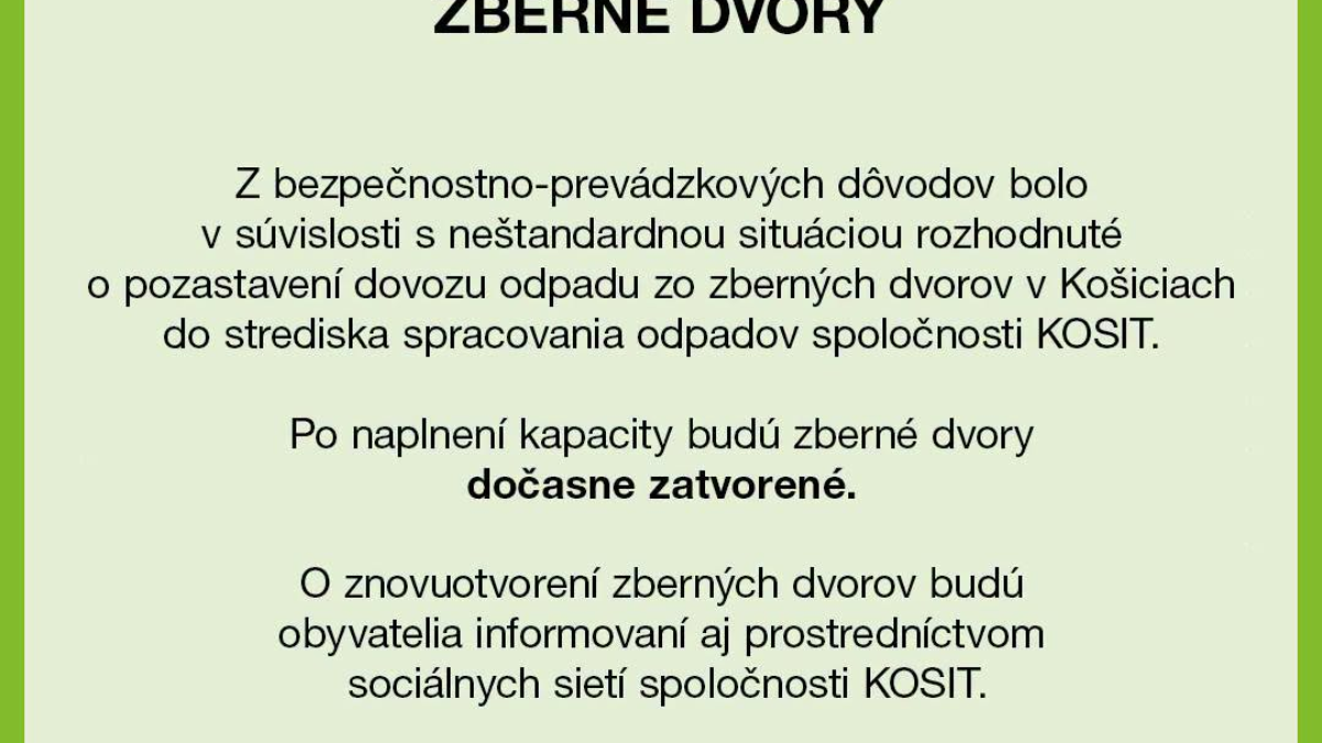Mesto Košice: V pondelok 24. augusta krátko pred 16-tou hodinou došlo v stredisku spracovania odpadov spoločnosti KOSIT k zahoreniu veľkoobjemného odpadu uskladneného na vonkajšej ploche. Odpad, ktorý sa vznietil,