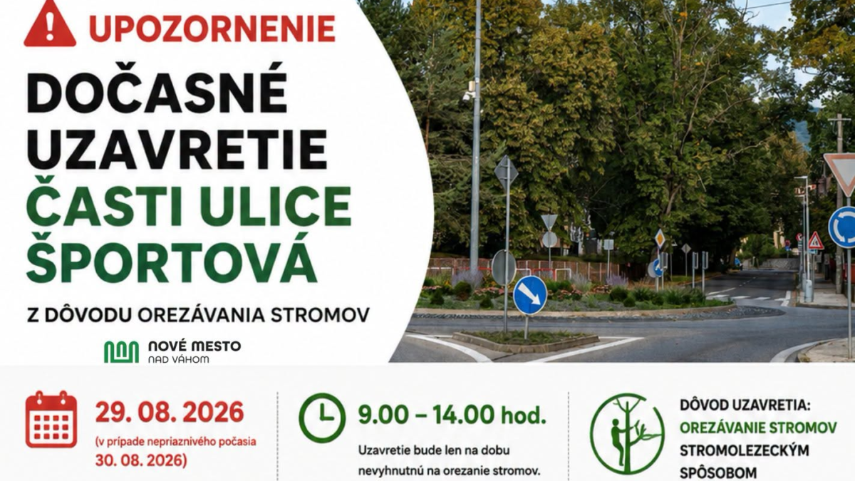 Mesto Nové Mesto nad Váhom: DOČASNÉ UZAVRETIE ČASTI ŠPORTOVEJ ULICE