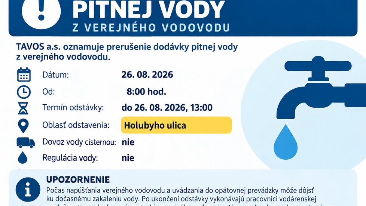 Mesto Piešťany: PRERUŠENIE DODÁVKY PITNEJ VODY NA HOLUBYHO ULICI